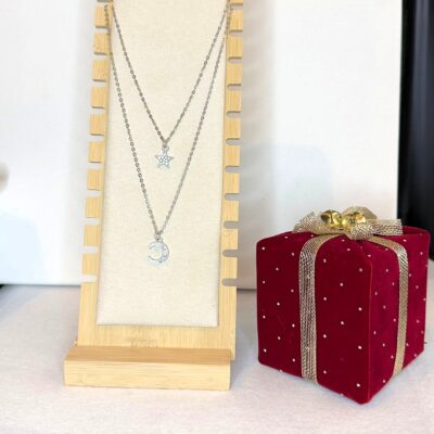 colar duplo prata 925 estrela e lua