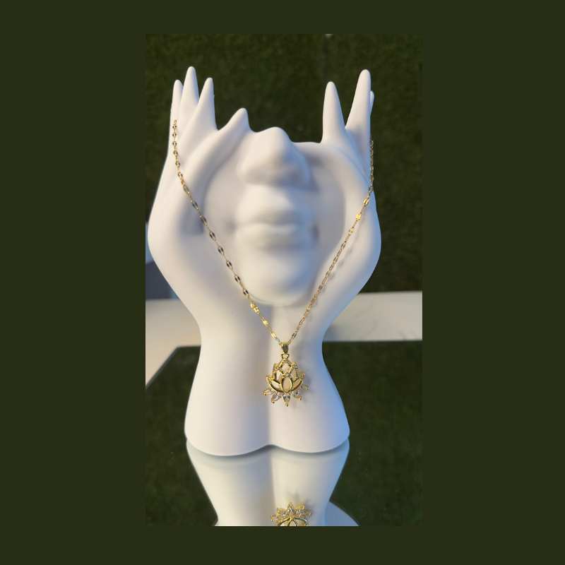 Colar Aço Inoxidável Flor de Lótus com Zircónias