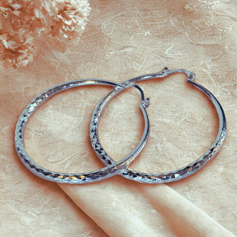 Brincos Argolas Prata 925 — Corte Diamantado