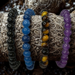 Pulseira Energética de Pedras Naturais – Ametista, Olho de Tigre, Obsidiana e Apatita Azul