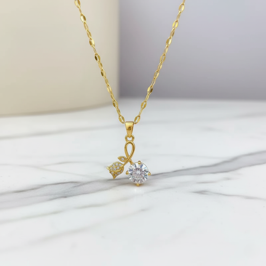 Fio Elegância Rosa | Ouro e Zircão (Aço Titânio) Fio Elegância Rosa | Ouro e Zircão (Aço Titânio)