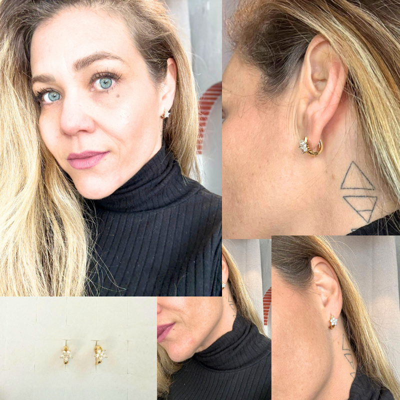 Brinco prata flor – Argola com Zircônia em Formato Floral